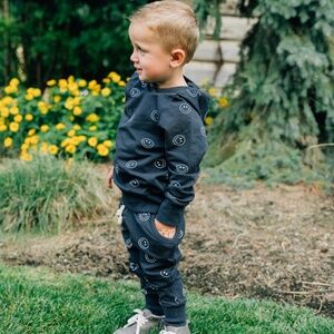 Mebie Baby Dark Teal Smiley Hooded French Terry Set 18M NWT Cozy Toddler Outfit